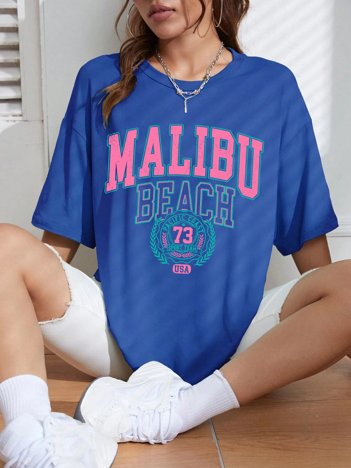 Malibu Beach Letter Print T-Shirt