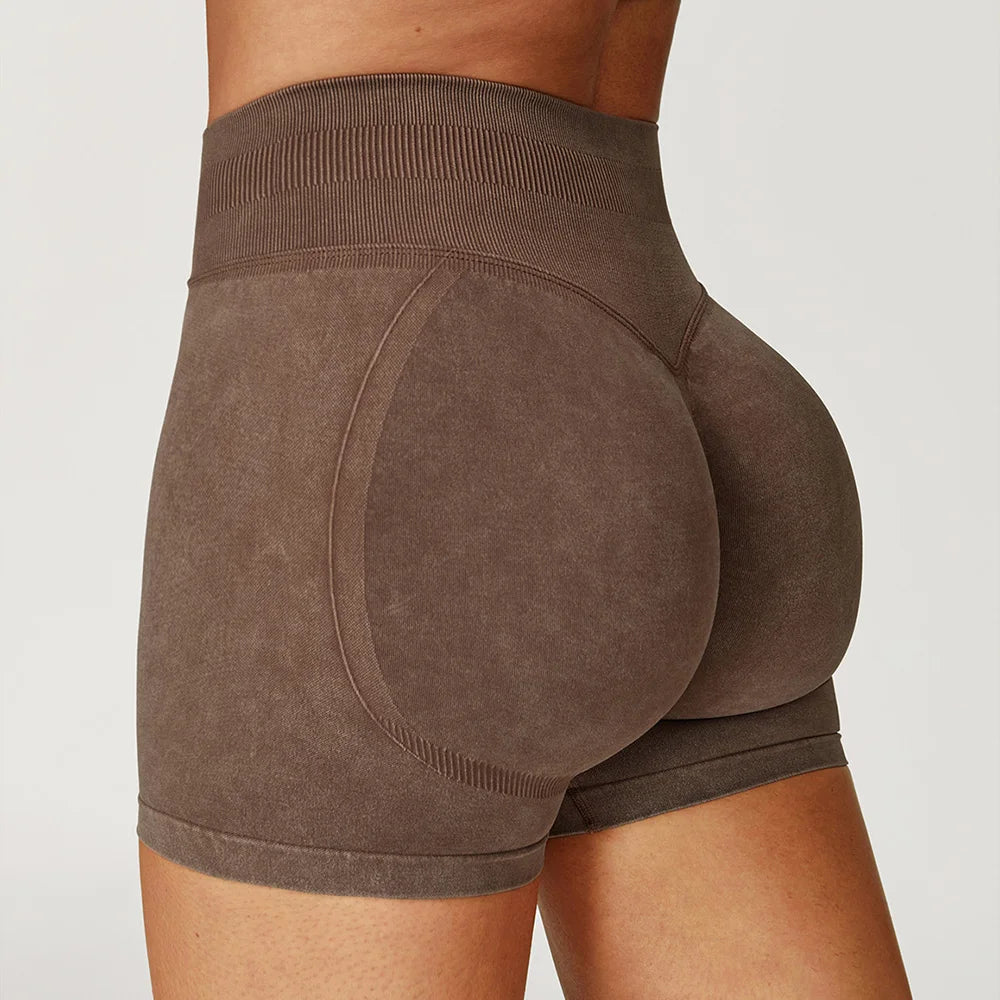 Sand-Washed High-Waist Yoga Shorts