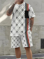 Letter Print Elastic Waist Shorts Set