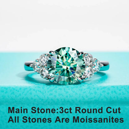 Sterling Silver Blue Green Moissanite Ring