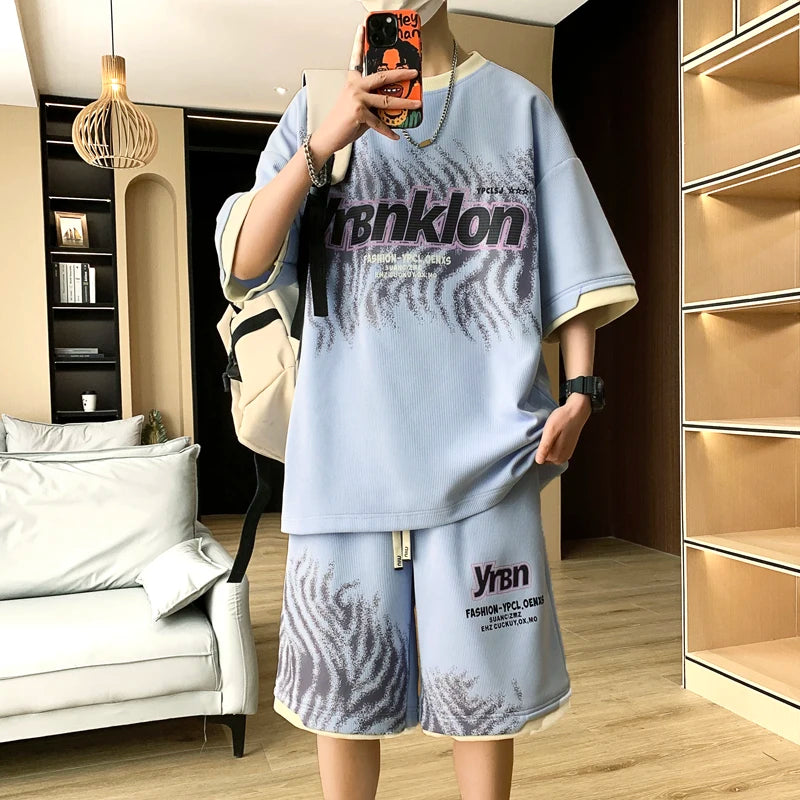 Print Streetwear Tracksuit Shorts Set