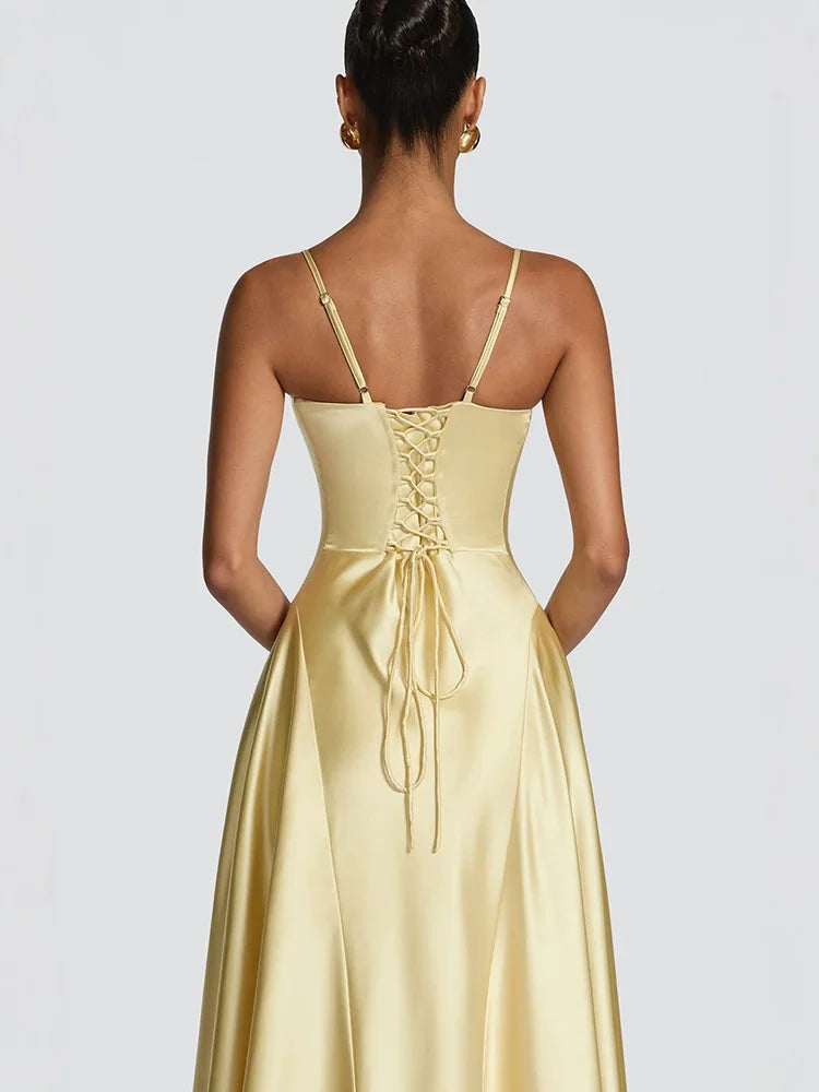 Lace-Up Satin A-Line Dress