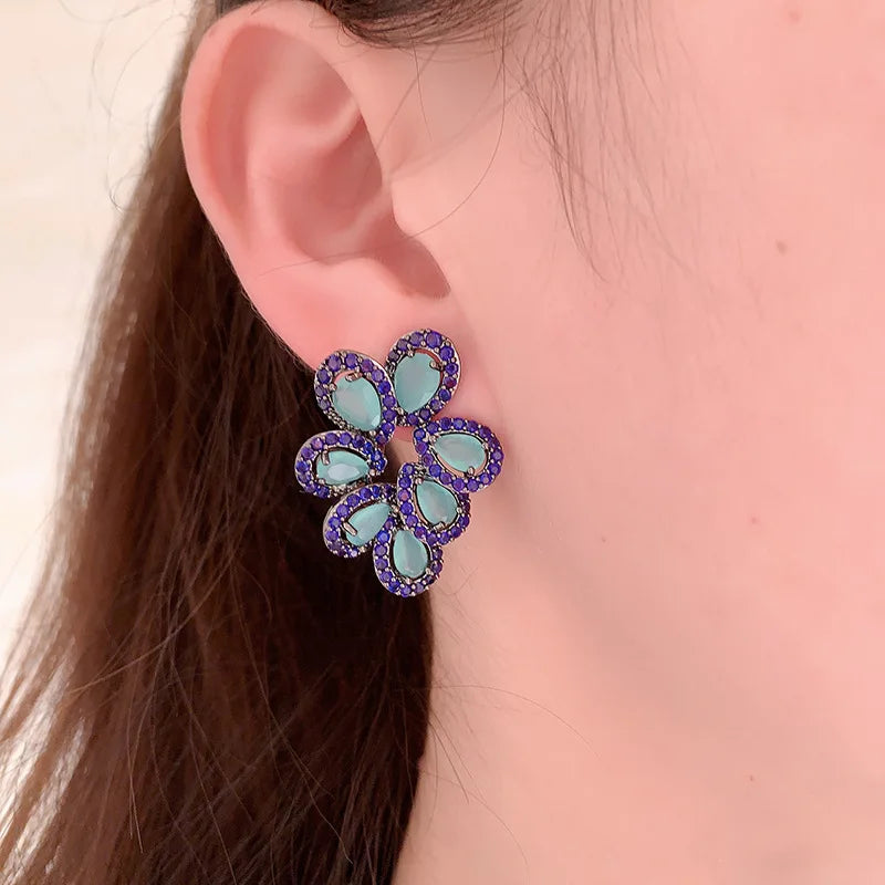 Zircon Leaf Drop Earrings