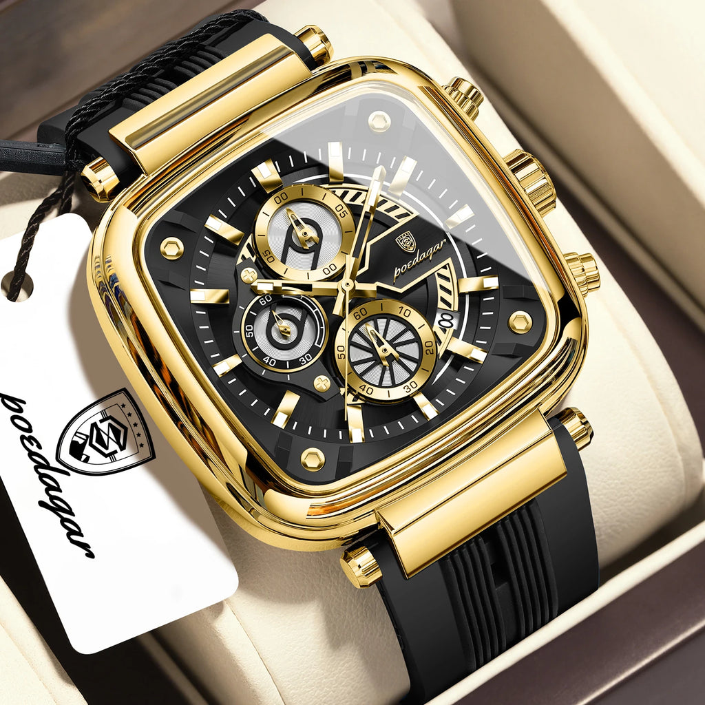POEDAGAR Square Silicone Sport Watch