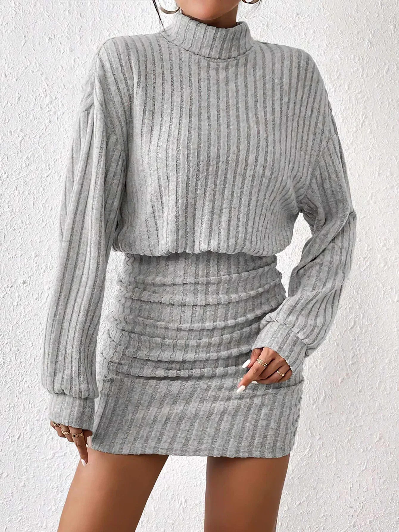 High Neck Knit Sweater Dress
