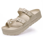Women Buckle Platform Slides