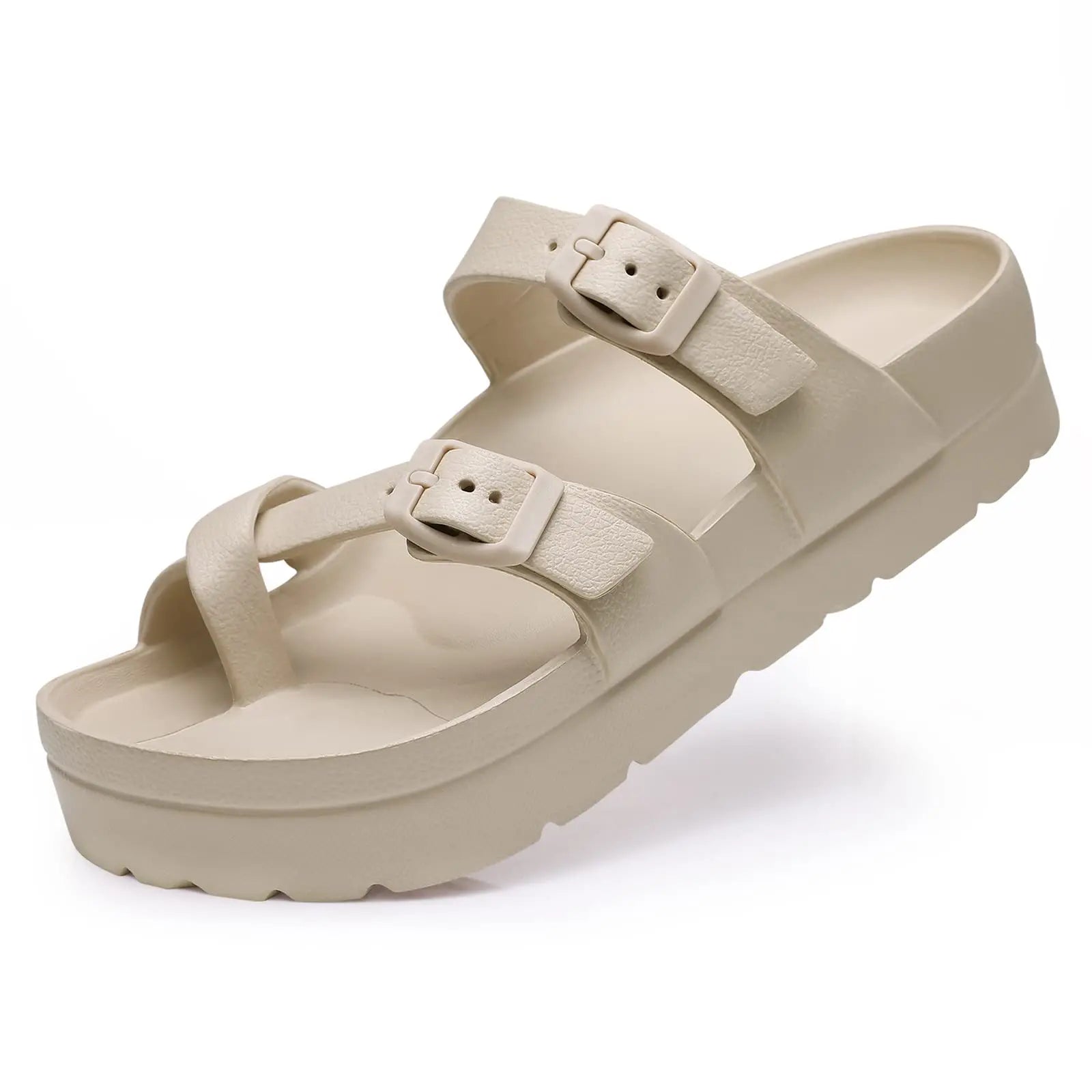 Women Buckle Platform Slides