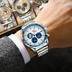 MOBWOL Blue Bezel Steel Watch