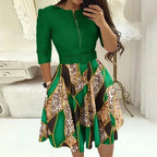 Patchwork A-Line Belt Dress