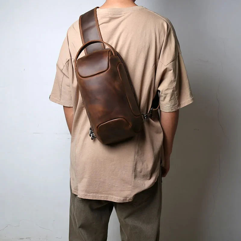 Men’s Retro Leather Crossbody Chest Bag