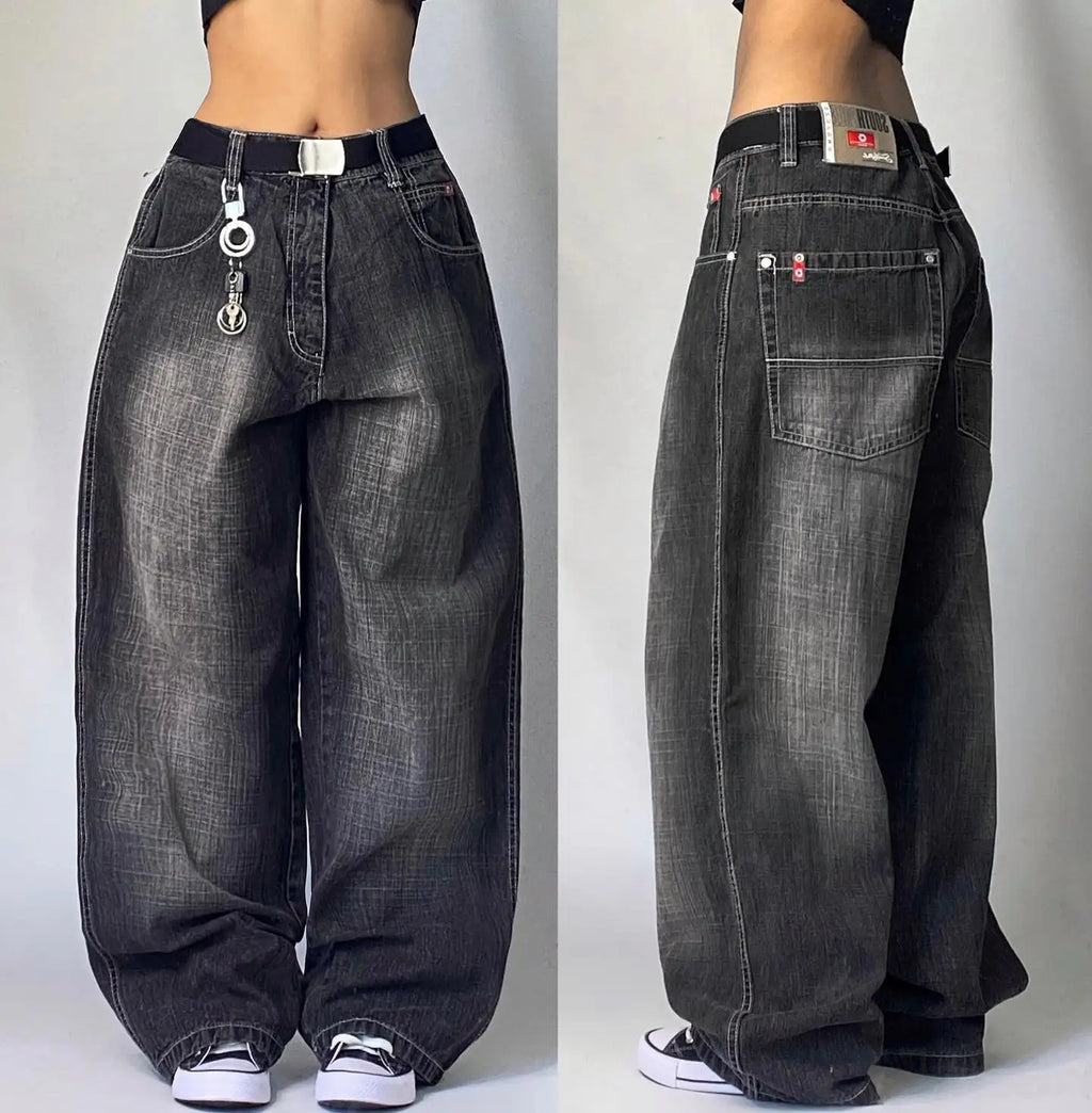 Mid Waist Punk Wide Jeans