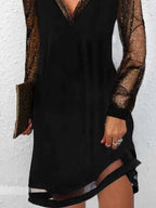 Sequin Deep V-Neck Mesh Midi Dress