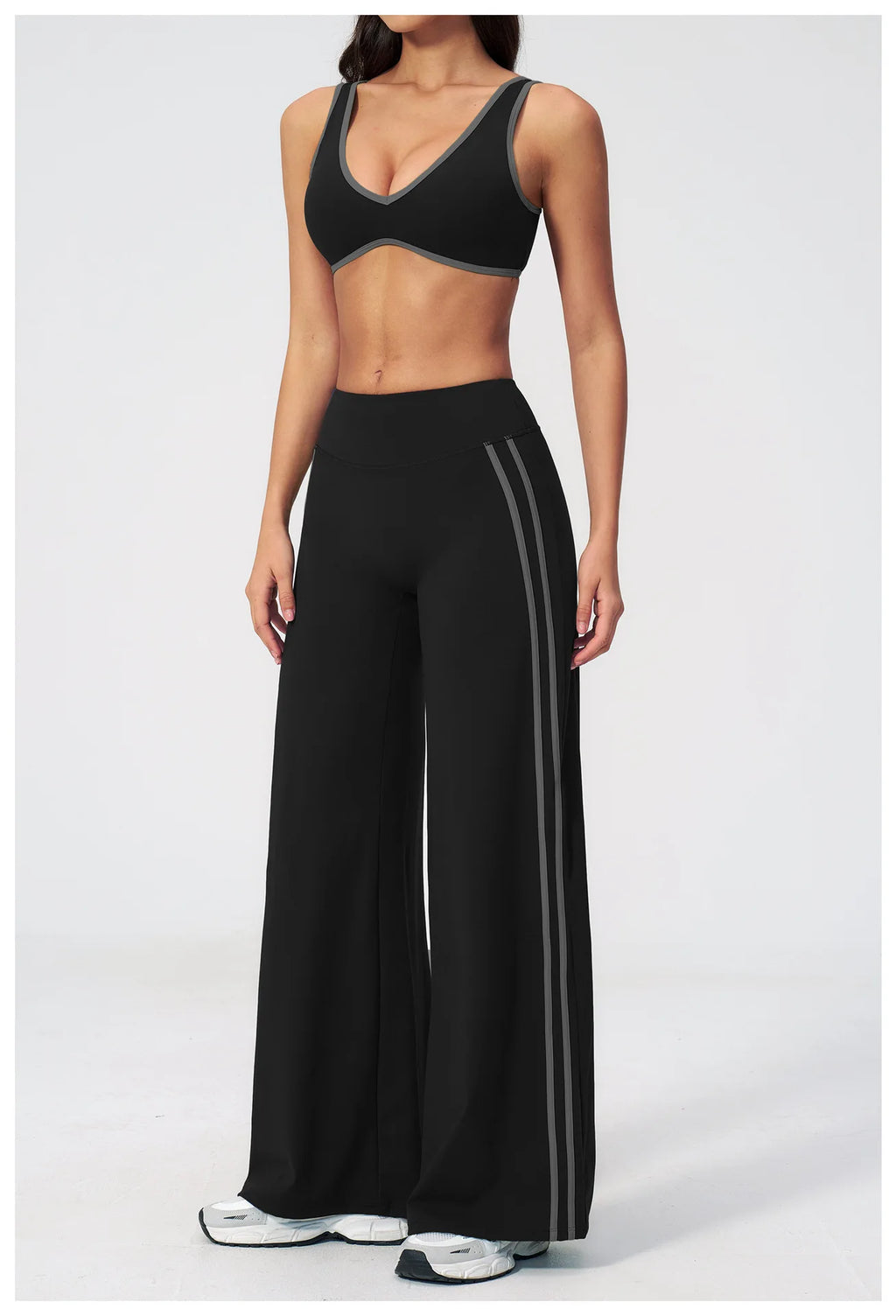 Nylon Striped Sleeveless True-To-Size Fit Two-Piece Yoga Set