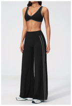 Nylon Striped Sleeveless True-To-Size Fit Two-Piece Yoga Set