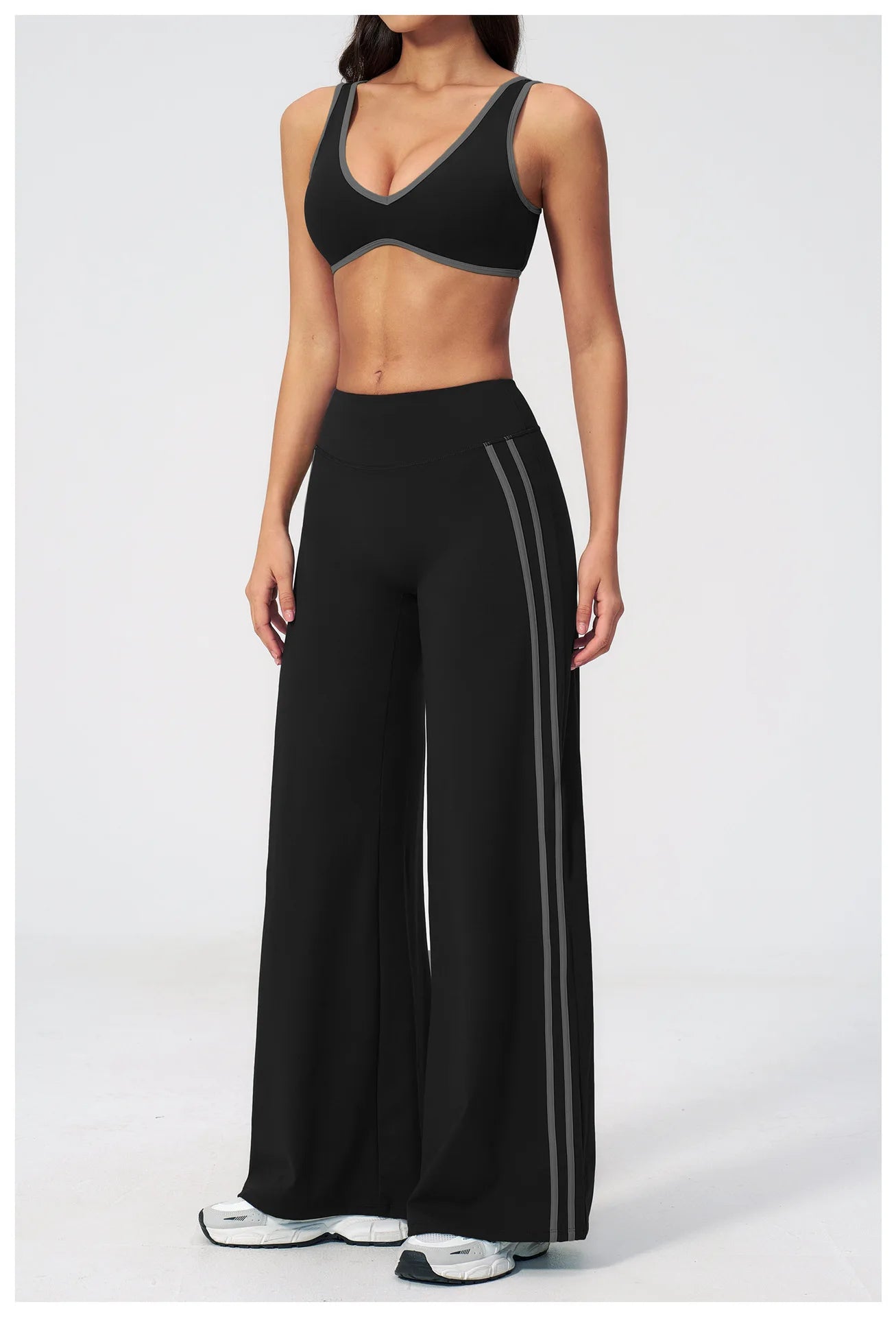 Nylon Striped Sleeveless True-To-Size Fit Two-Piece Yoga Set