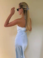 Lace Patchwork Halter Midi Dress