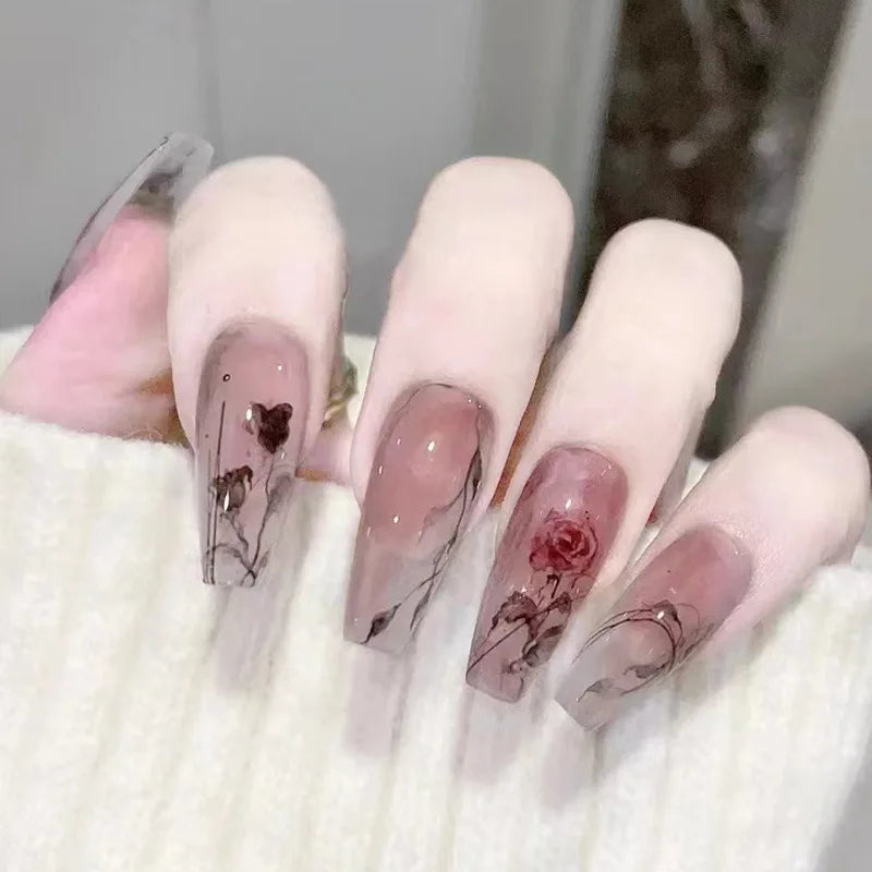 Gradient Wearing Fake Nails Long