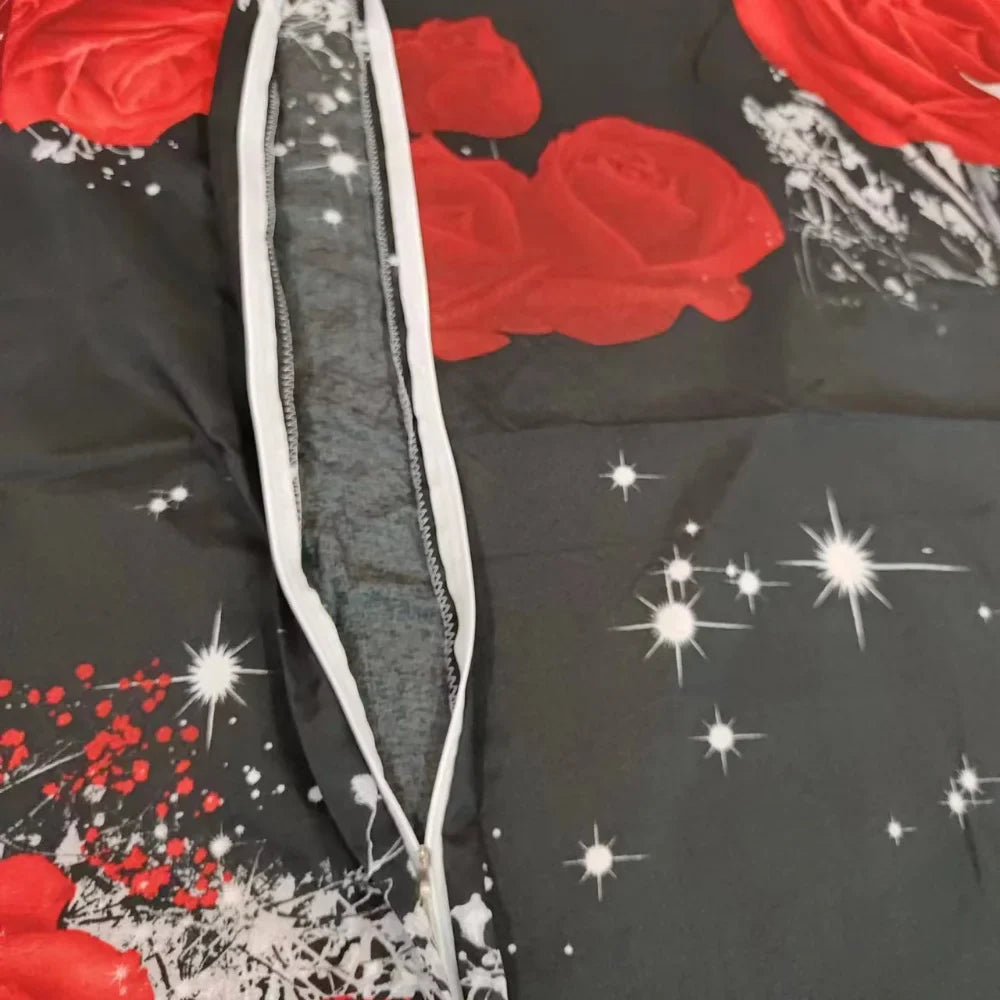 2/3pcs Red Rose Print Duvet Cover Set