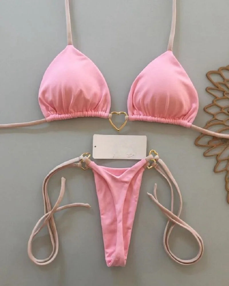 Solid Color Halter Bikini Set