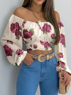 Off-Shoulder Lace-Up Blouse
