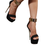 Metal Decor Platform Peep Toe Heels