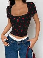 Floral Lace-Trim Crop Top