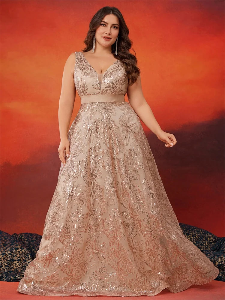 Deep V-Back Sequin Gown