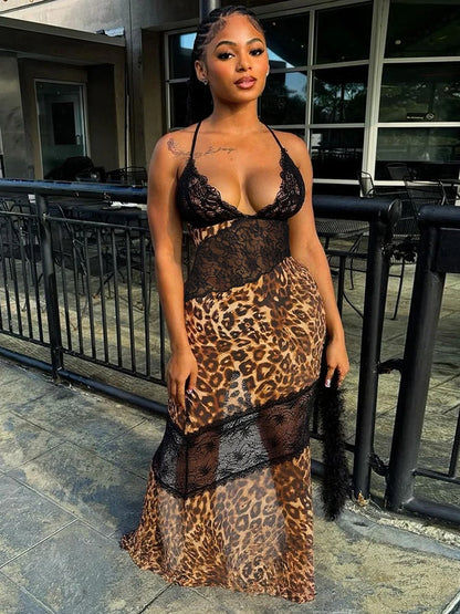 Leopard Print Mermaid Maxi Dress