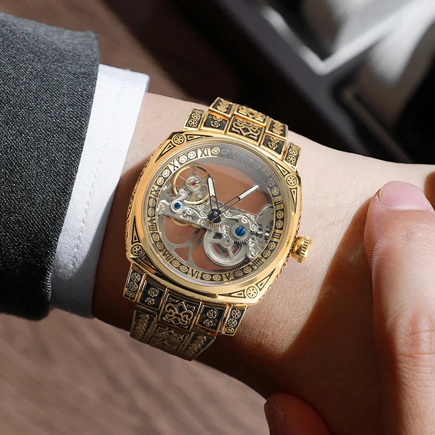 FORSINING Gold Skeleton Automatic Watch