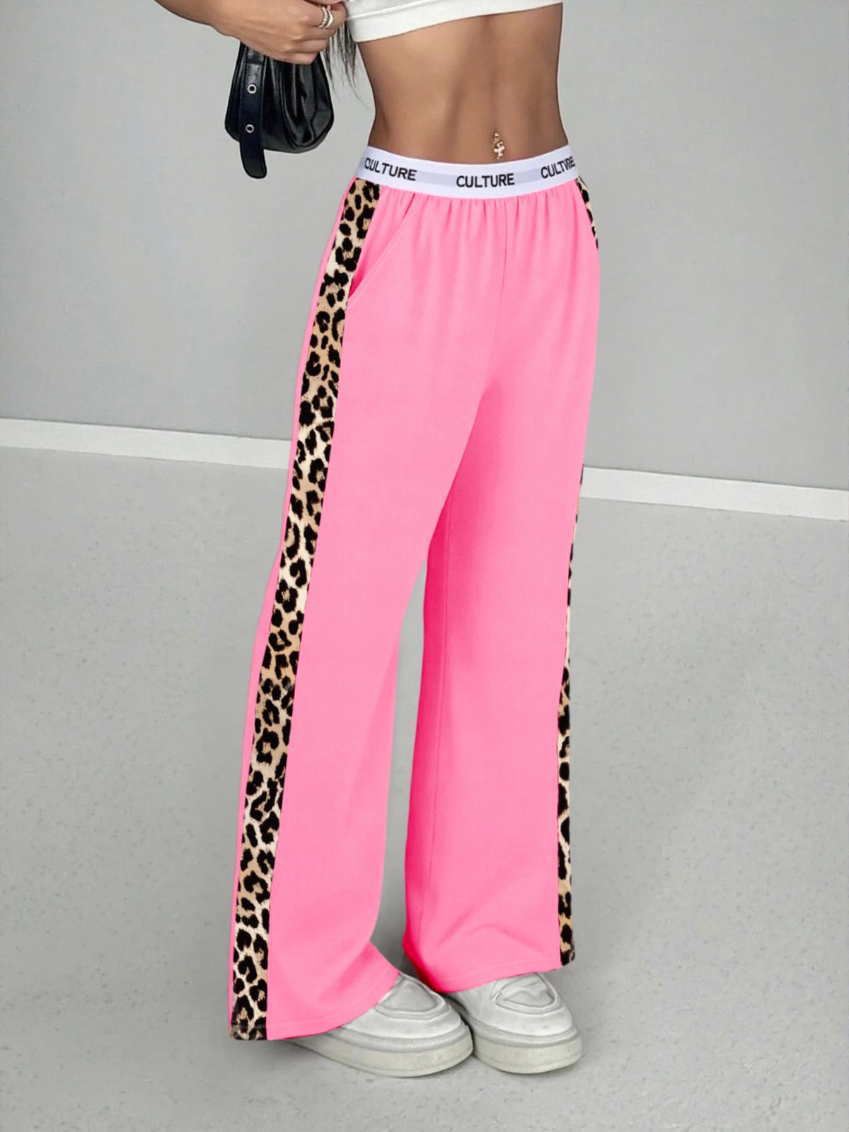 Leopard Side-Stripe Wide-Leg Trousers