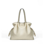 Soft Leather Pleated Bucket Tote Bag