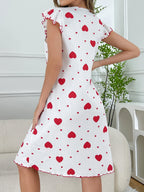 Heart Print Round-Neck Nightgown