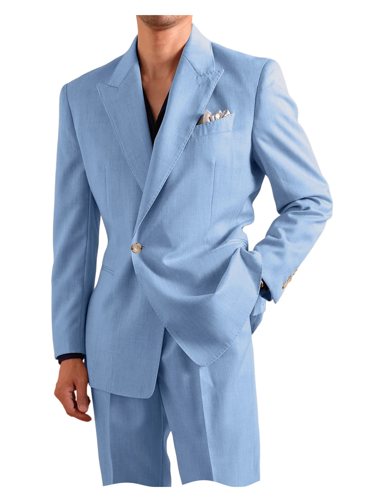 Linen Peak-Lapel One-Button Suit Set