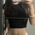 Broadcloth Solid Crew Neck True-To-Size Fit Crop Top