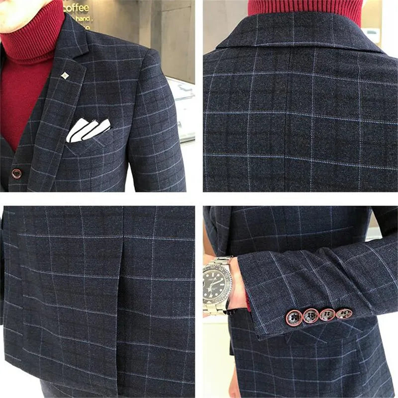 Luxury Check Three-Piece Office Suit