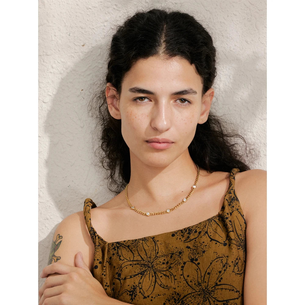 Gold Zircon Chain Necklace