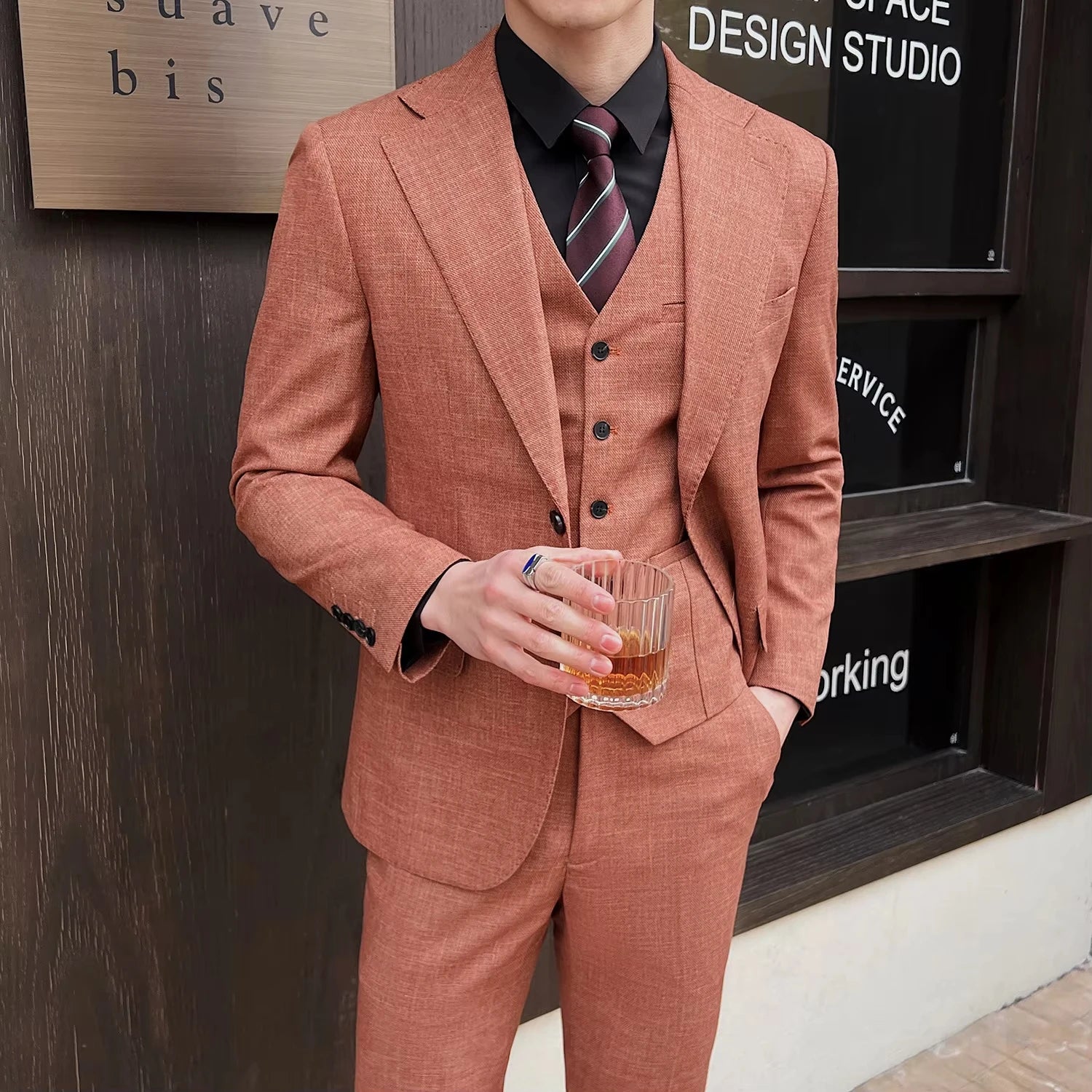 British Linen Slim Groom Suit Set