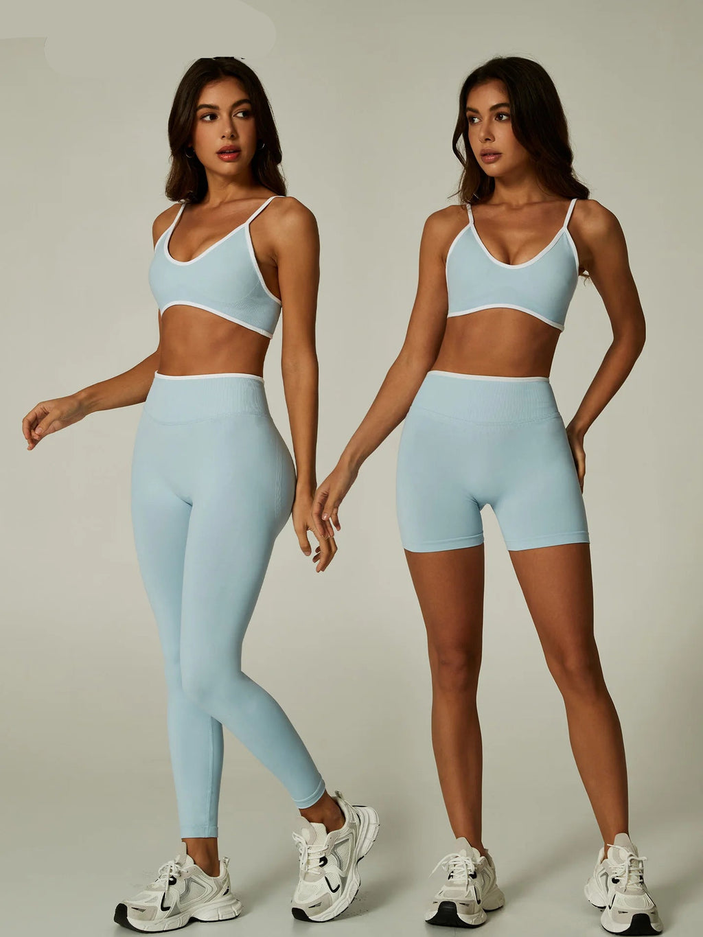 Nylon Solid Elastic Waist Two-Piece Yoga Set
