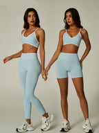 Nylon Solid Elastic Waist Two-Piece Yoga Set