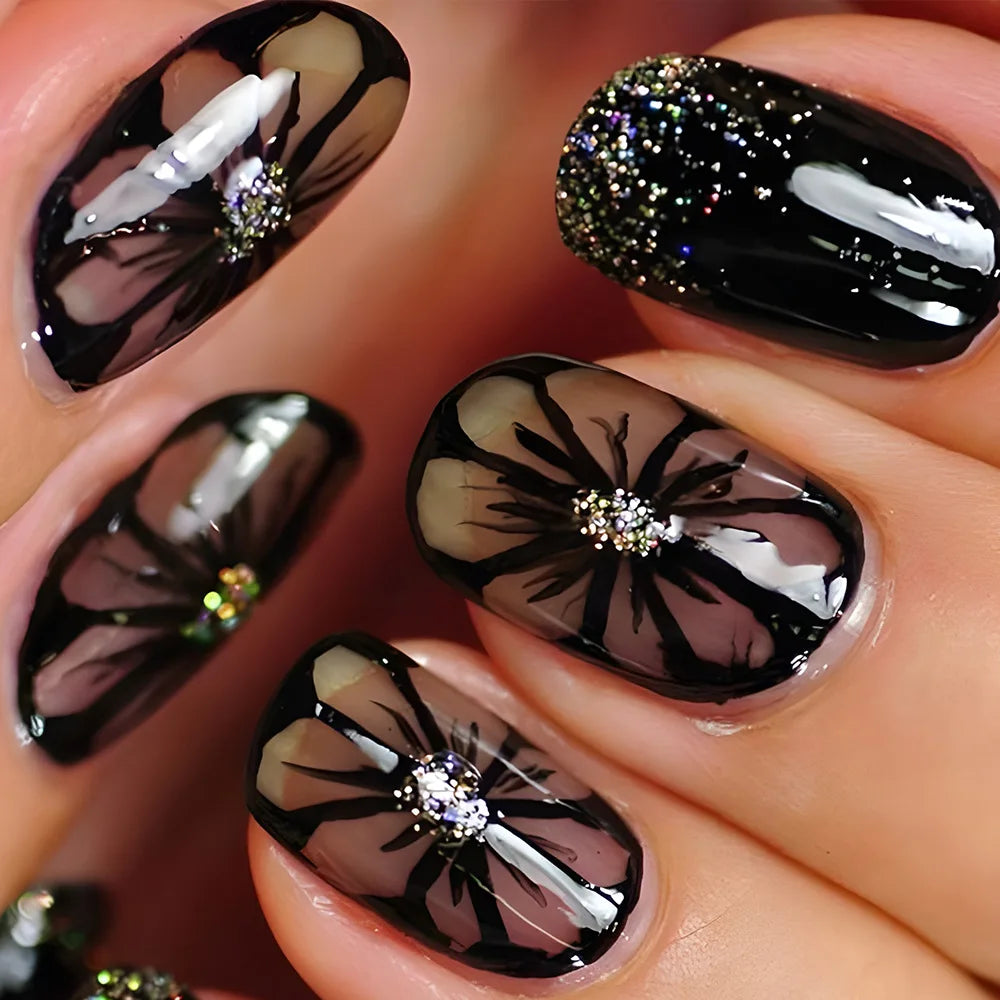 Mid-length French False Nails Leopard