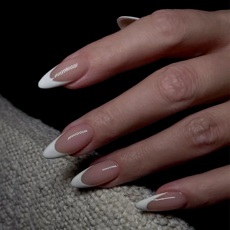 French Tip Fake Nails Almond