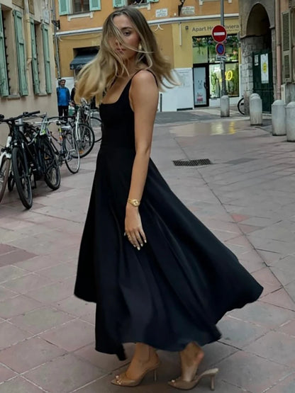 Square Collar Spaghetti Strap Maxi Dress