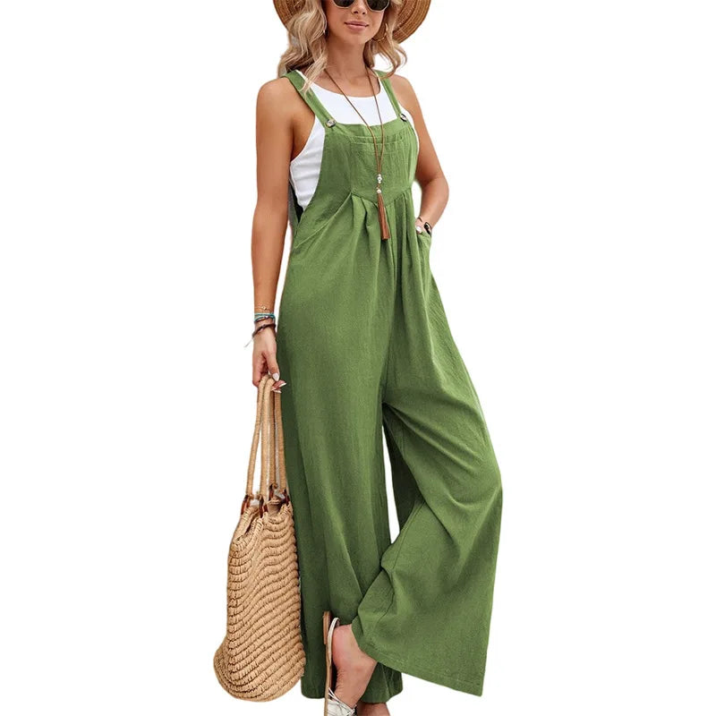 Casual Wide-Leg Cotton Linen Jumpsuit