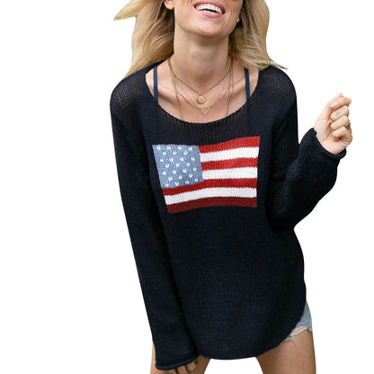 USA Flag Print Knit Sweater