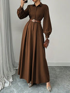 Lantern Sleeve Pleated Maxi Dress