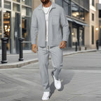 Waffle Zip Shirt Coat Trousers Set