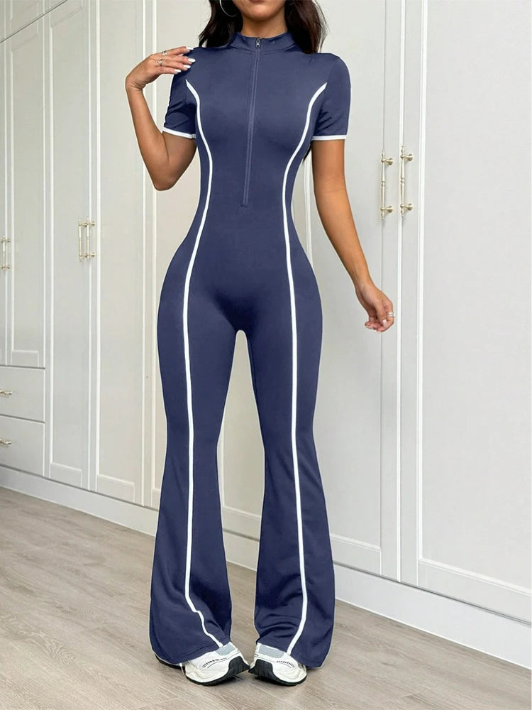 Sporty High-Waist Flare Jumpsuit