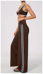 Nylon Striped Sleeveless True-To-Size Fit Two-Piece Yoga Set
