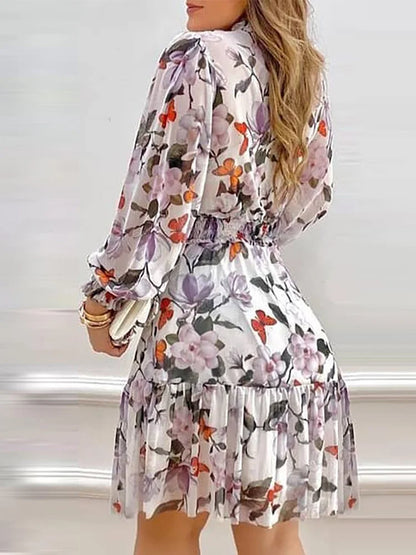 Floral Lantern Sleeve Dress