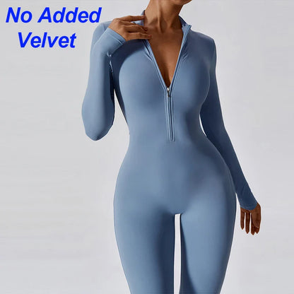 Long Sleeve Fleece Workout Jumpsuit